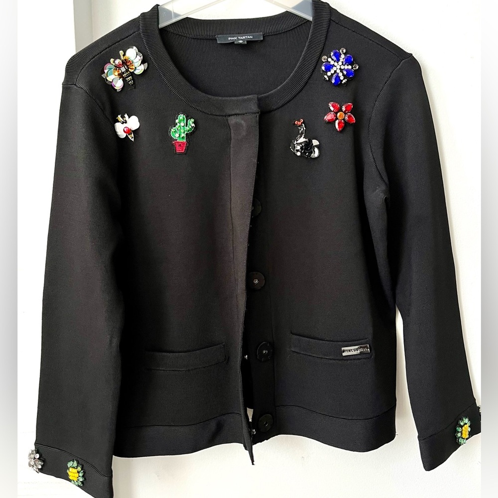 Pink Tartan women’s embellished cardigan size Medium